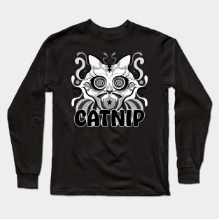 Psychedelic Catnip Black and White Long Sleeve T-Shirt